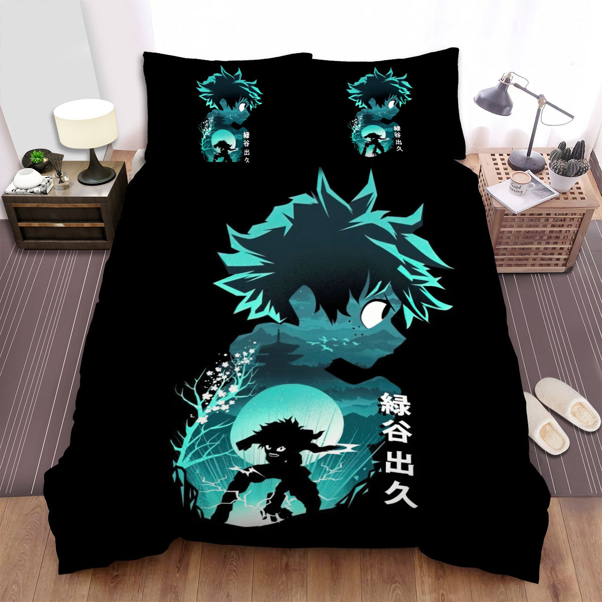 My Hero Academia Bedding Set Negative Space Hero Deku Duvet Covers Black