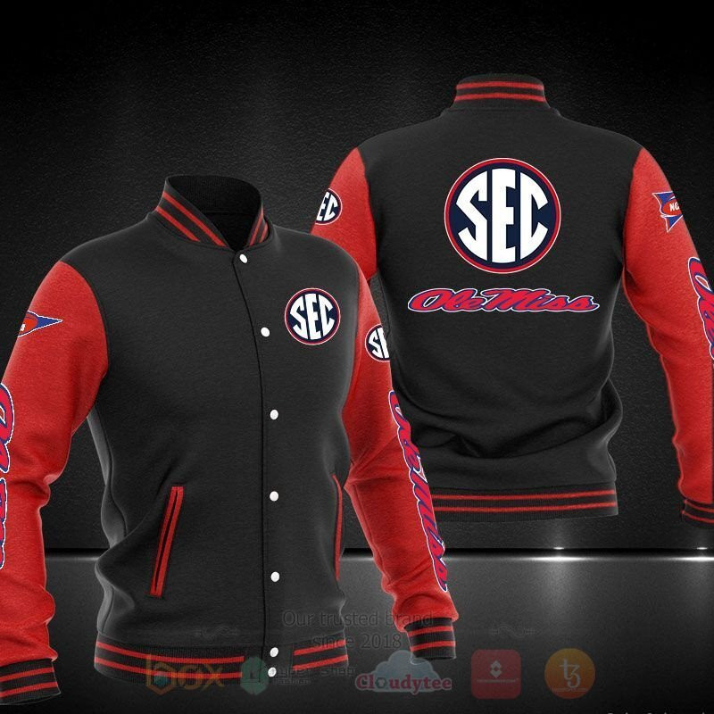 Ole Miss Rebels Black Red Baseball Jacket