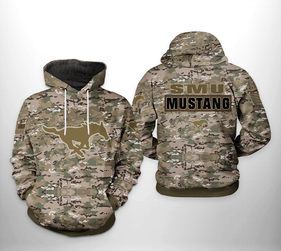 SMU Mustangs Camo Veteran 3D All Over Print Hoodie & Zip Hoodie