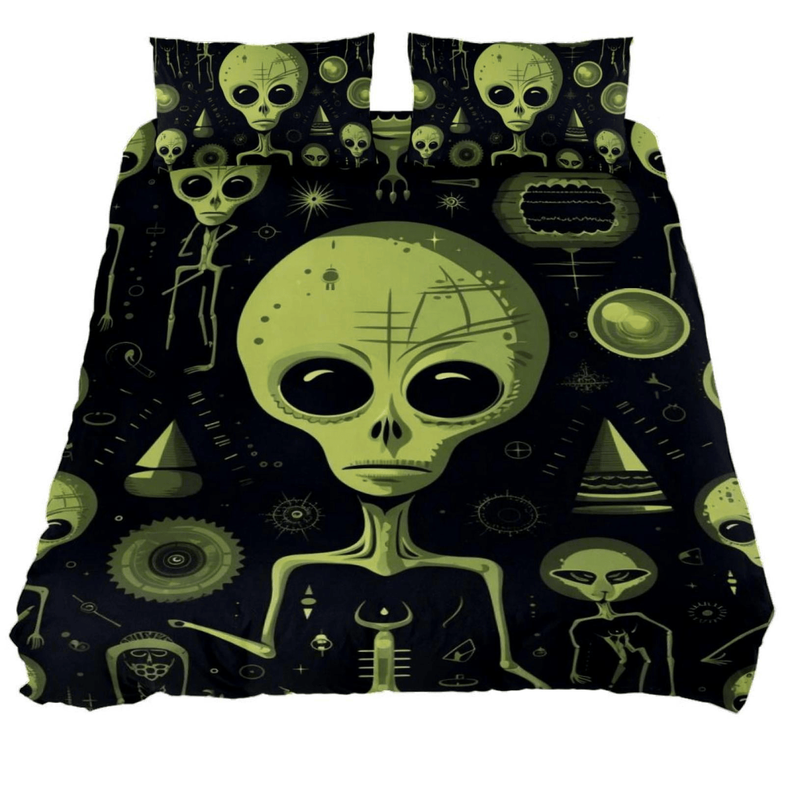 Alien Bedding Set Weird Alien And Science Pattern Duvet Covers Black