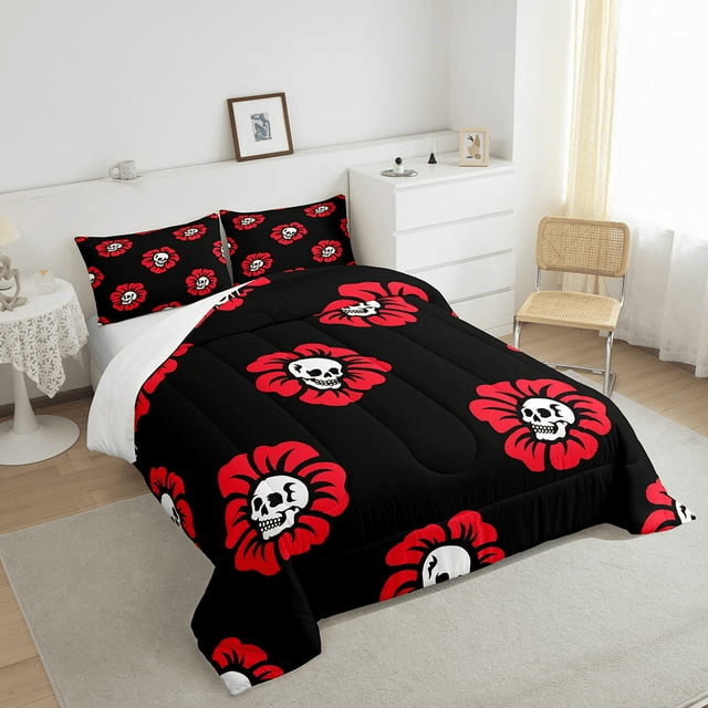 Skull Bedding Set Blooming Floral Skull Pattern Duvet Covers