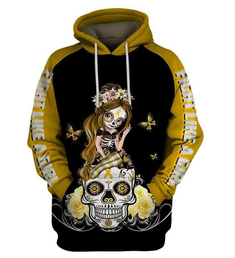 Fight Like A Girl Yellow Cancer Awareness Over Print 3d Hoodie Zip Hoodie