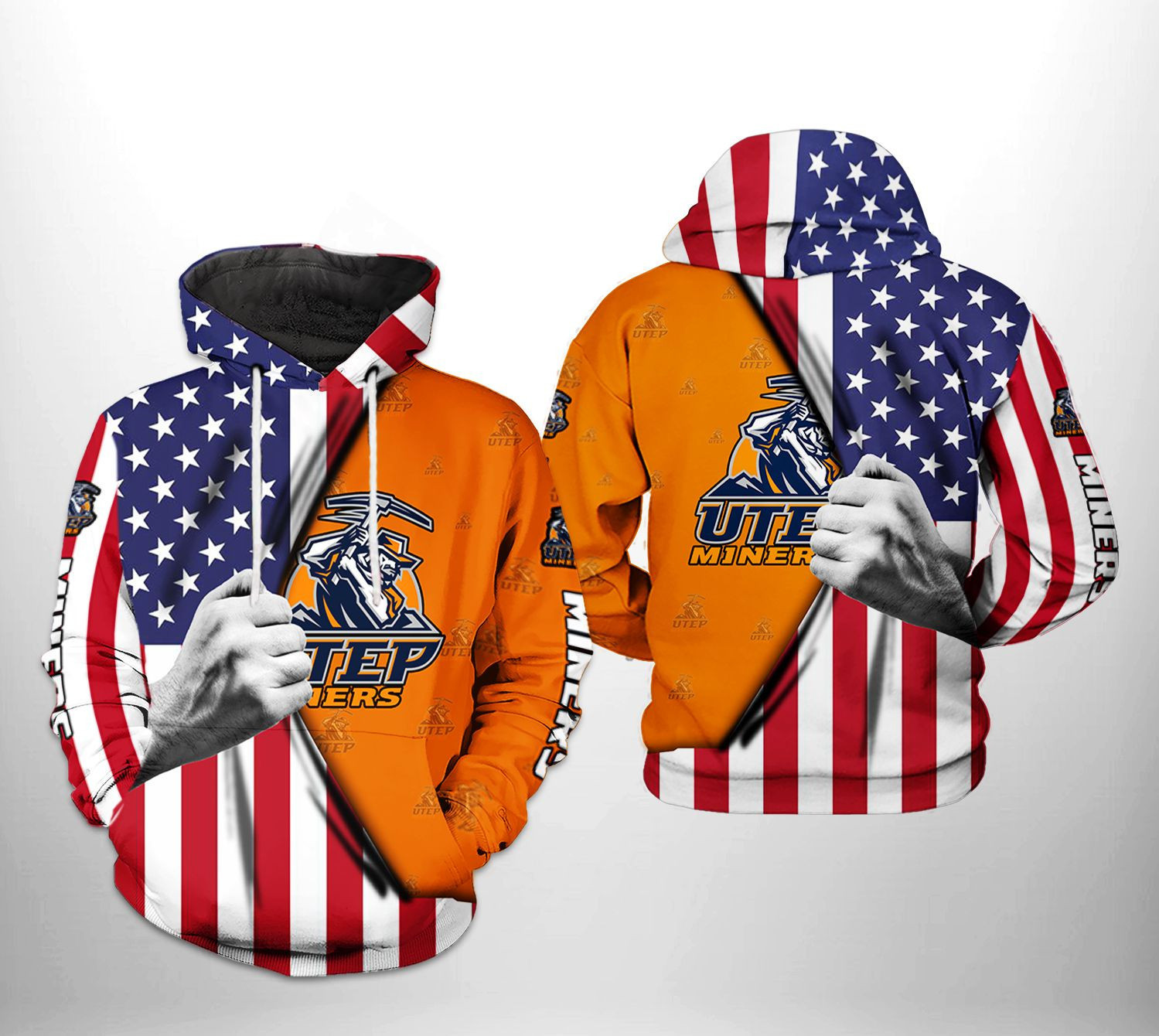 UTEP Miners US Flag 3D All Over Print Hoodie & Zip Hoodie