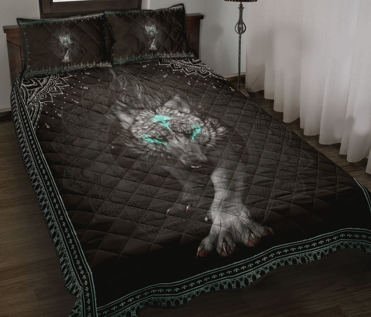 Wolf Bedding Set Wolf In The Dark Mandala Pattern Duvet Covers