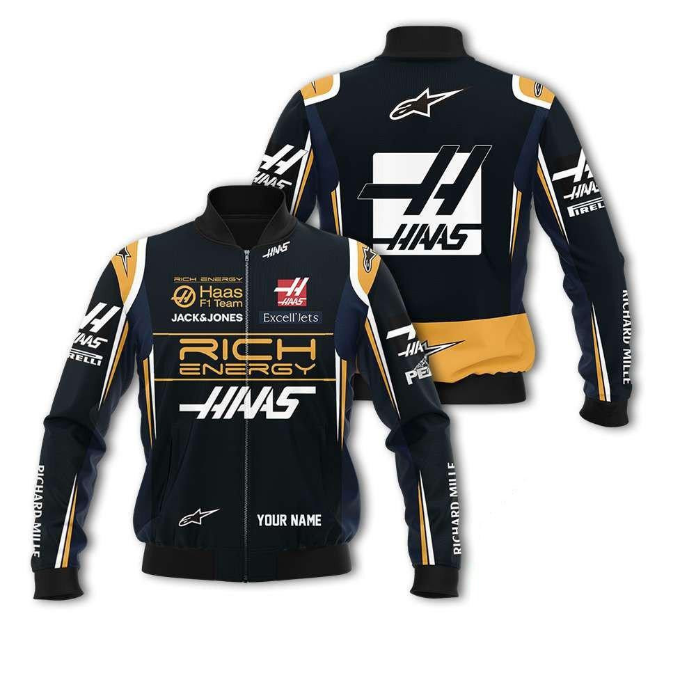 Personalized Haas F1 Team Racing Rich Energy Bomber Jacket 893