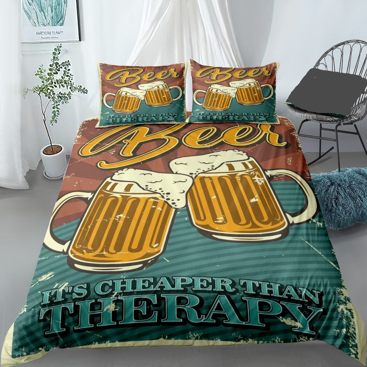 Beer Bedding Set Beer It’s Cheaper Than Therapy Duvet Covers Red
