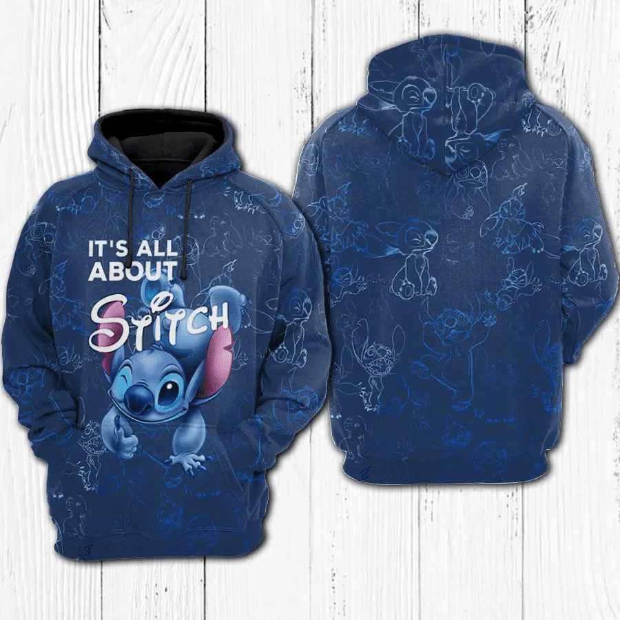 It's All About Stitch And Lilo Ohana 498 Cartoon Graphic Outfits Aop Hoodie