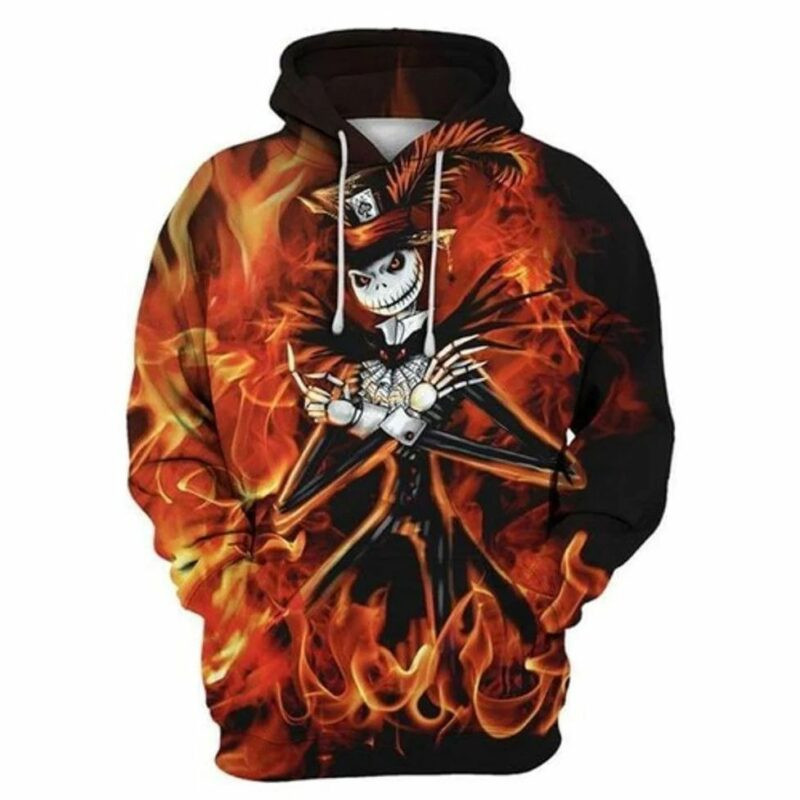 Jack Skellington On Fire Halloween Horror 3d Hoodie