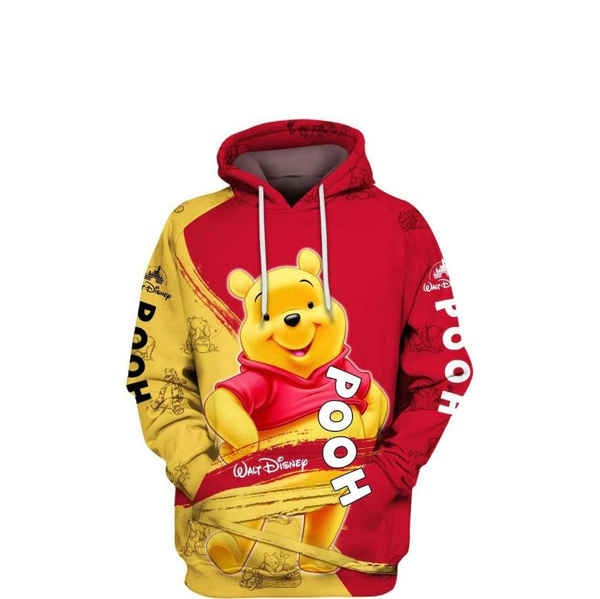 Red And Yellow Winnie The Pooh Disney, Cute Pooh Bear All Over Print Hoodie