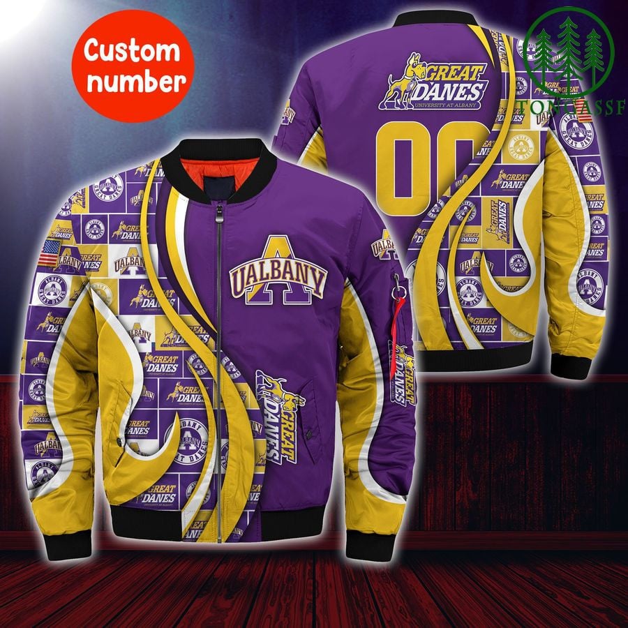 Albany Great Danes Custom Number Purple Gold Bomber Jacket