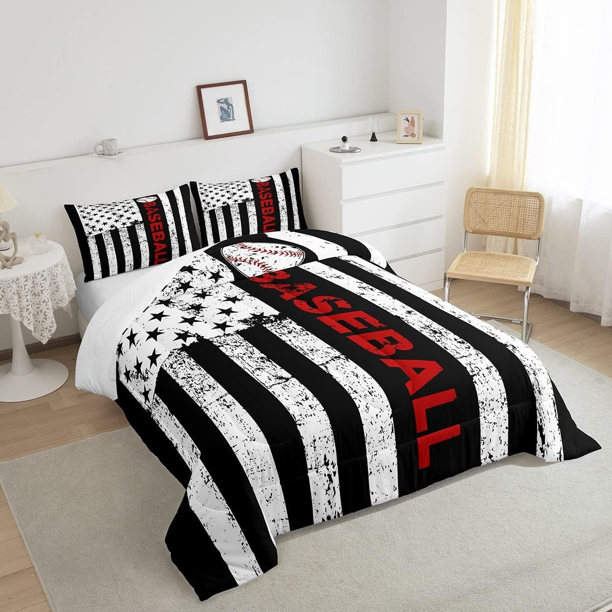 Baseball Bedding Set American Flag Stripe Baseball Graphic Duvet Covers