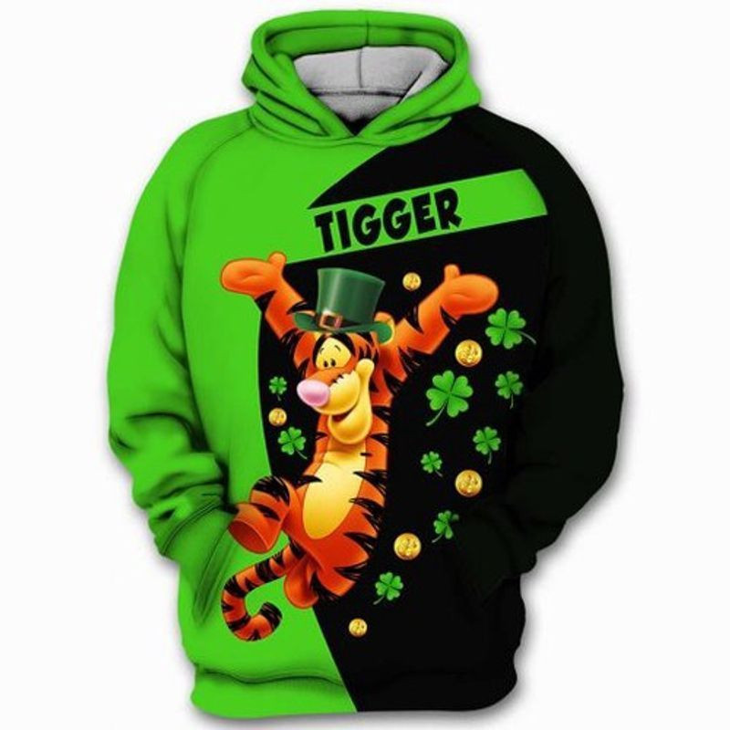 St Patrick's Day Irish Tigger Winnie The Pooh Green Black 3d Hoodie 2