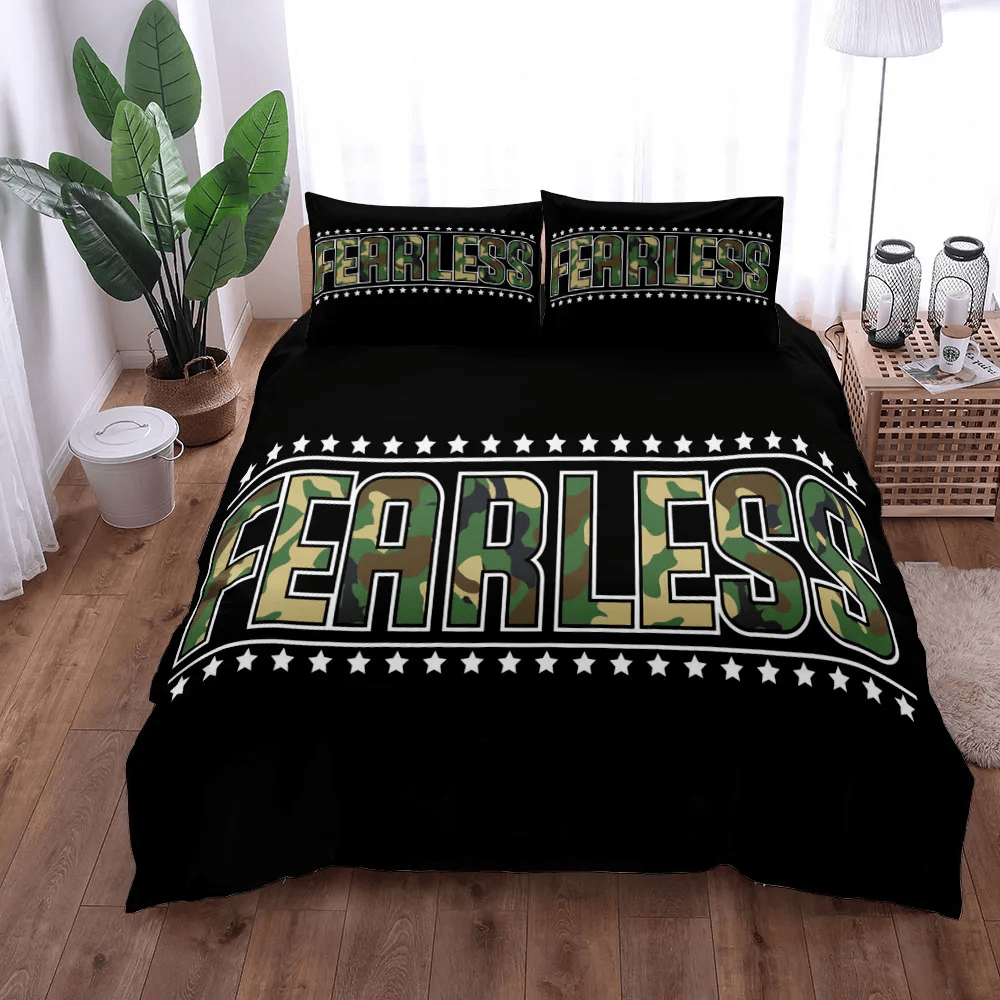 Veteran Bedding Set Camouflage Military Fearless Veteran Duvet Covers Black