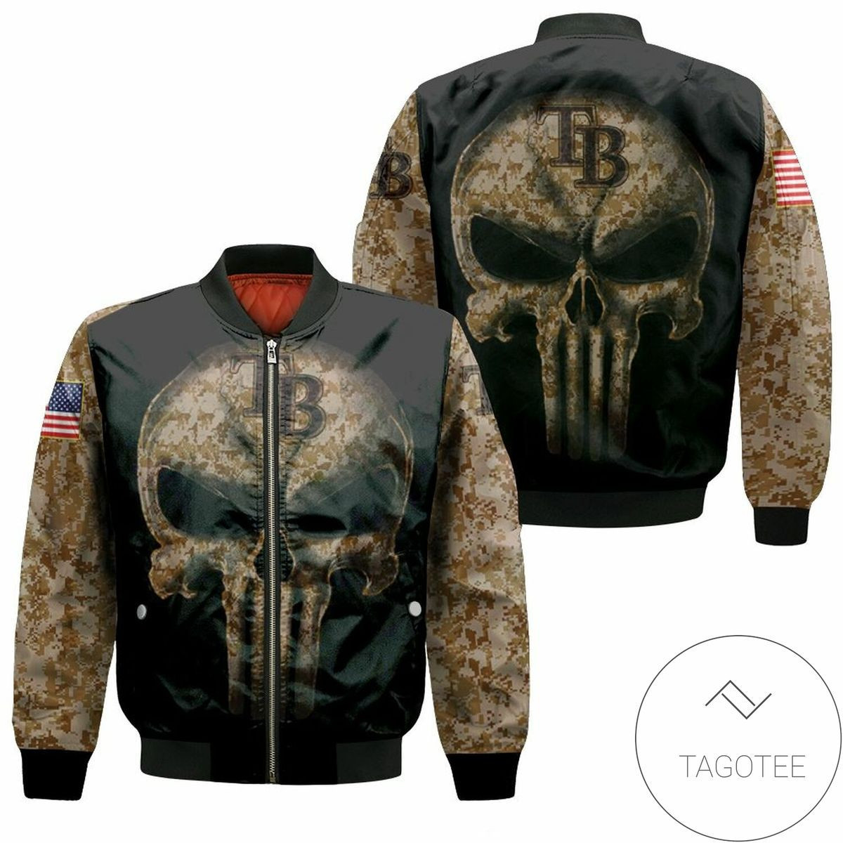 Tampa Bay Rays Camouflage Skull American Flag Bomber Jacket