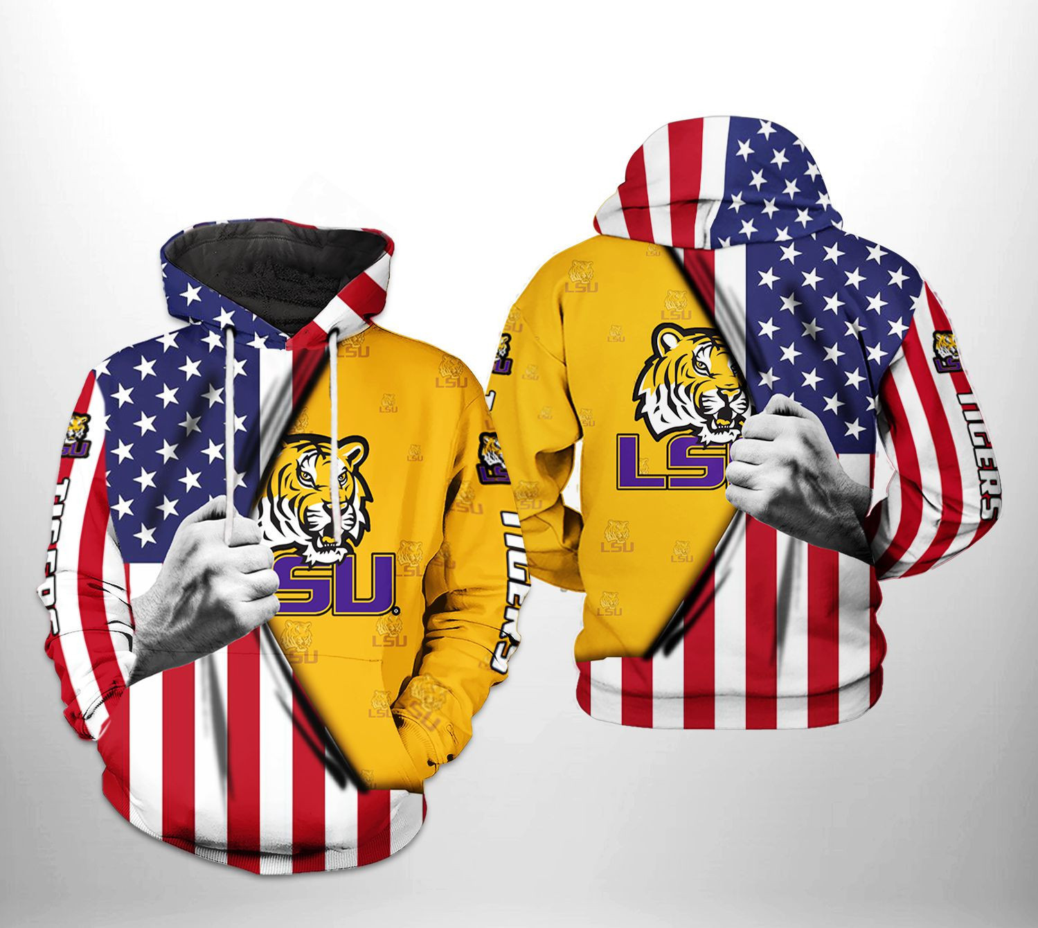 LSU Tigers US Flag 3D All Over Print Hoodie & Zip Hoodie