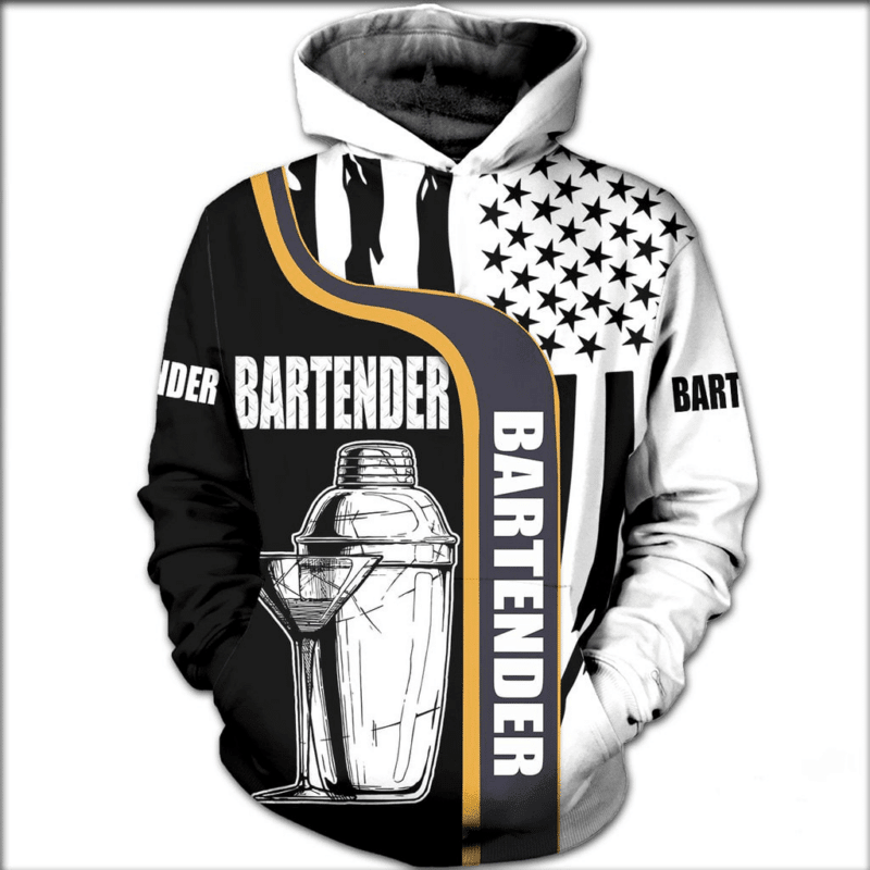 Bartender American Flag Black White 3d Hoodie Zip Hoodie