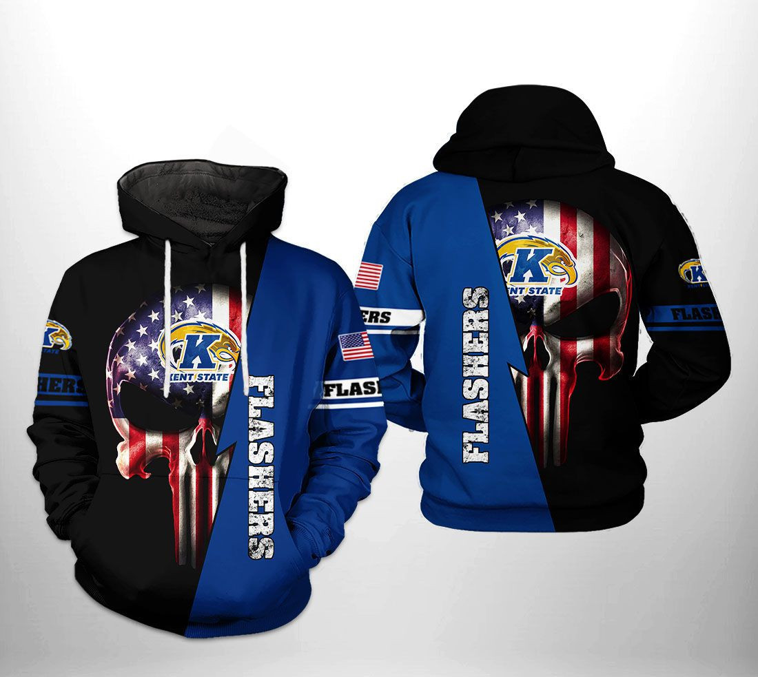 Kent State Golden Flashers US Flag Skull 3D All Over Print Hoodie & Zip Hoodie