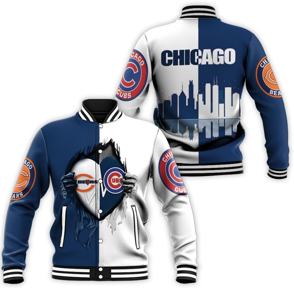 Chicago Cubs Heartbeat Love Ripped Baseball Jacket