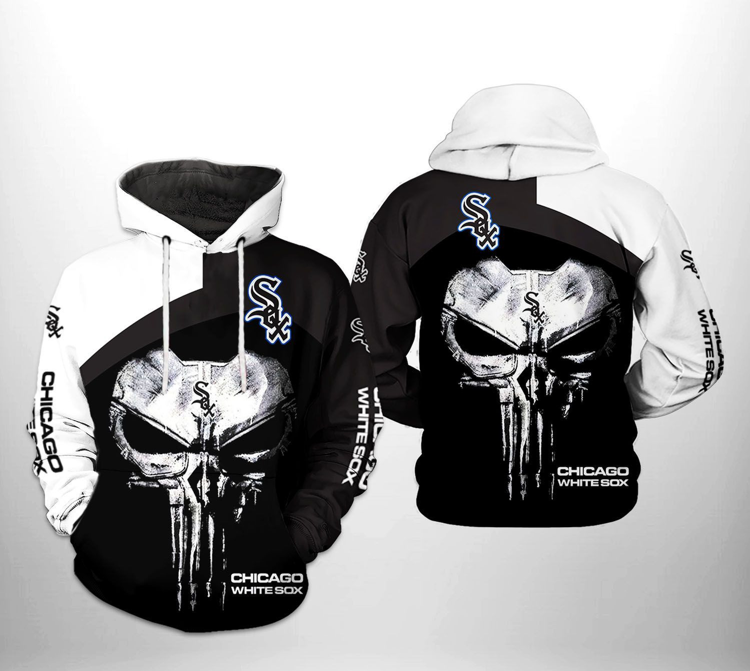Chicago White Sox MLB Skull Punisher 3D All Over Print Hoodie & Zip Hoodie