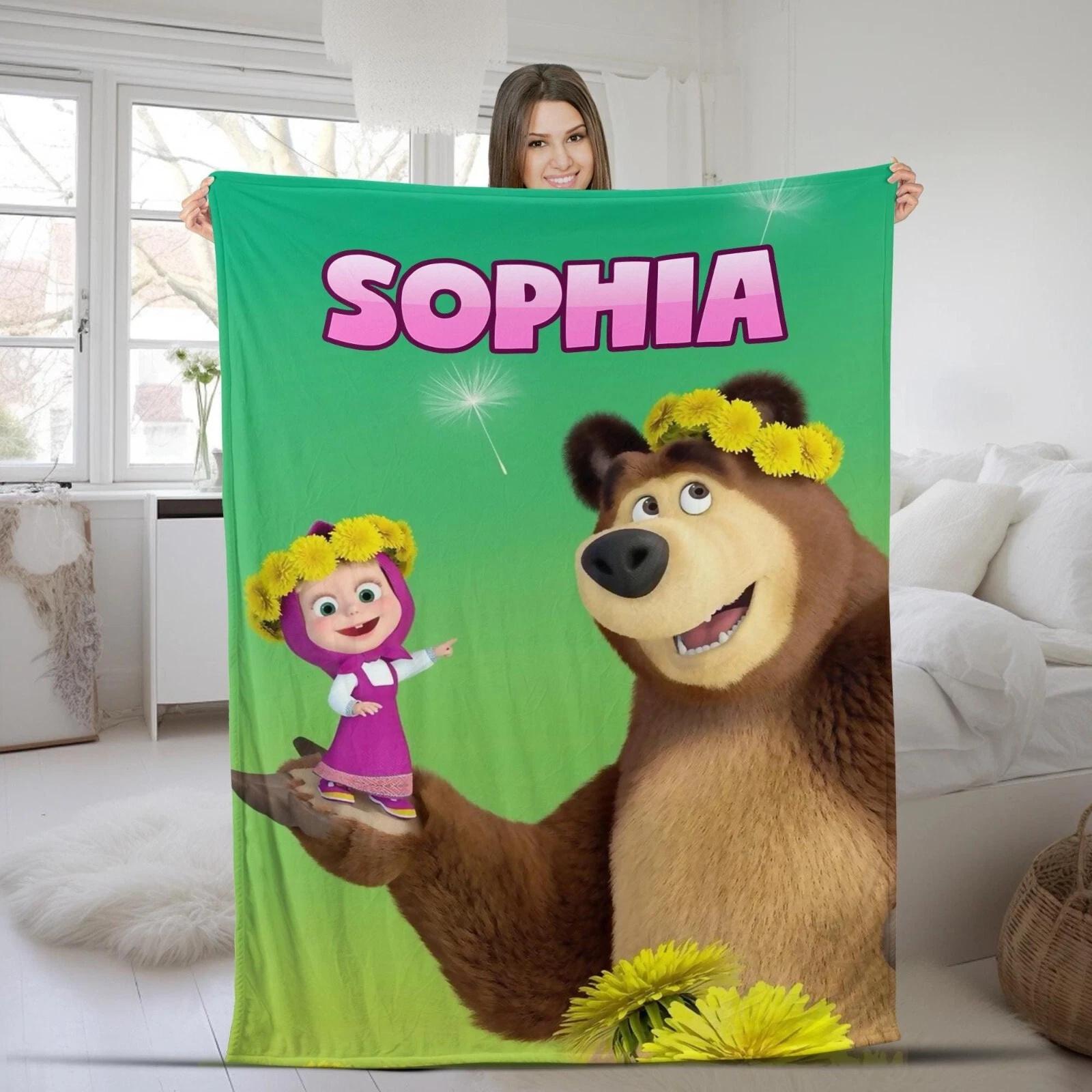 Personalized Mash And The Bear Fleece Sherpa Blanket