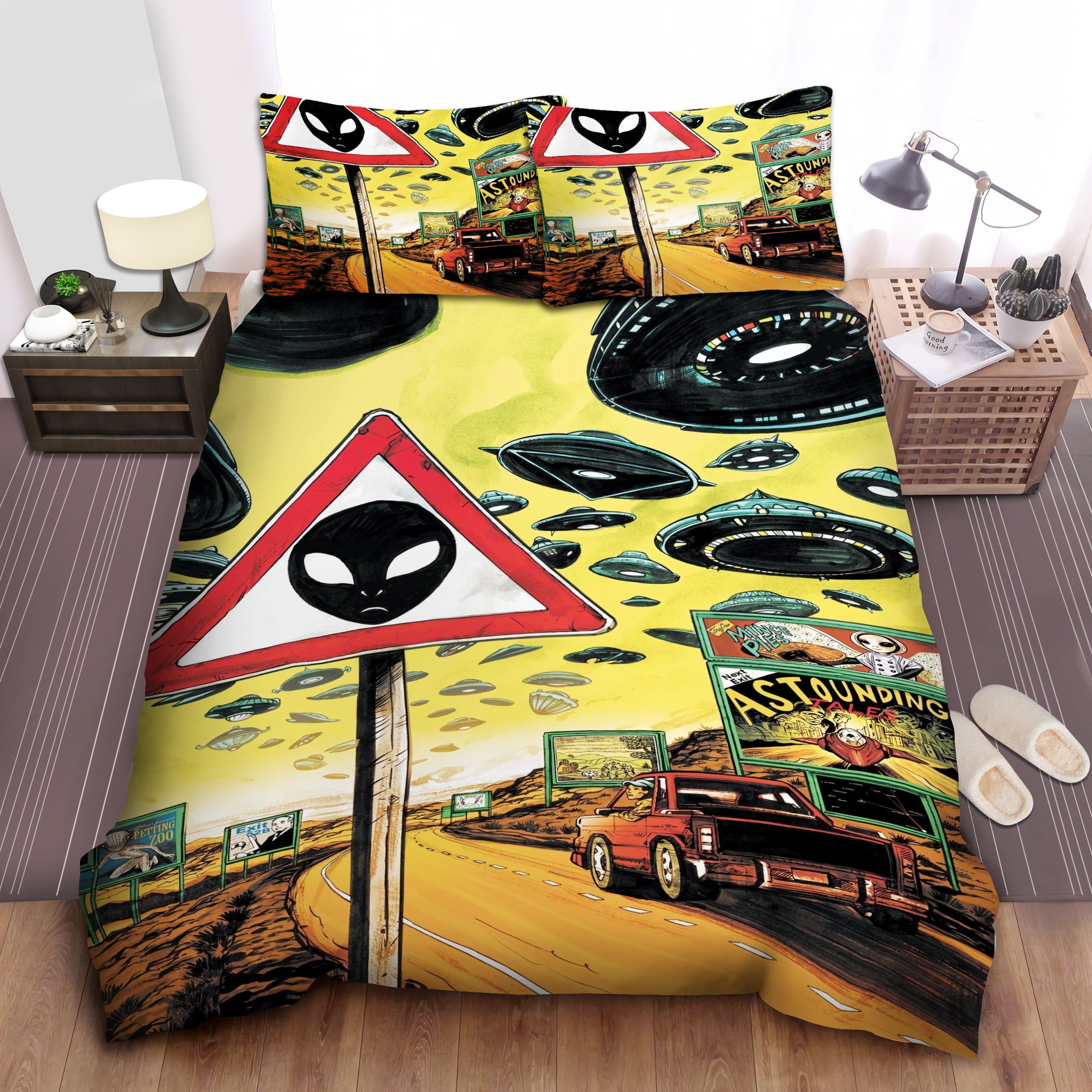 UFO Bedding Set Alien Cities With UFO Duvet Covers
