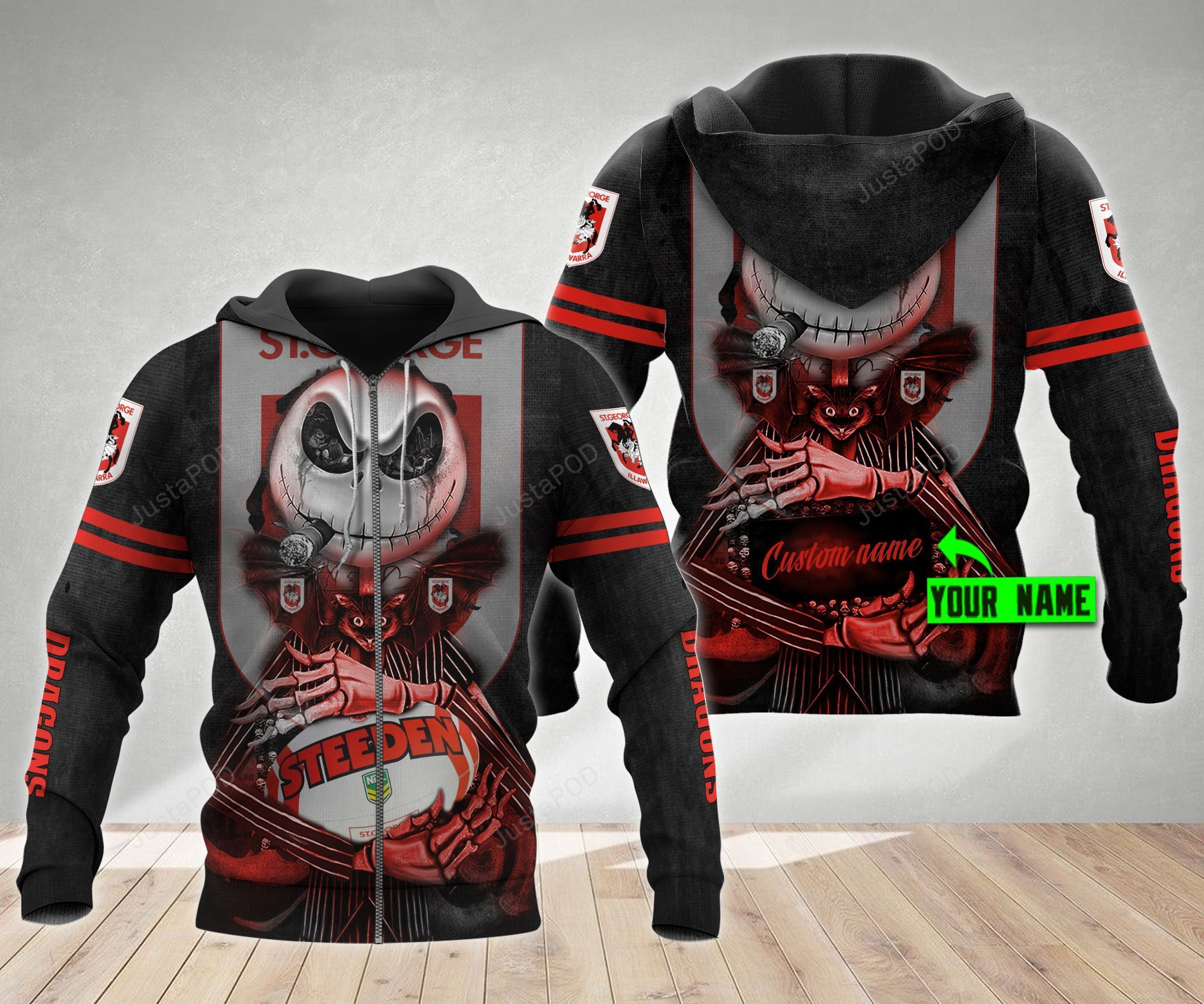Personalized St George Illawarra Dragons 3D All Over Print Hoodie & Zip Hoodie