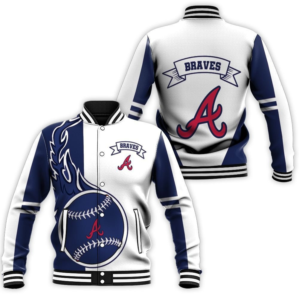 Atlanta Braves White Navy Blue Baseball Jacket