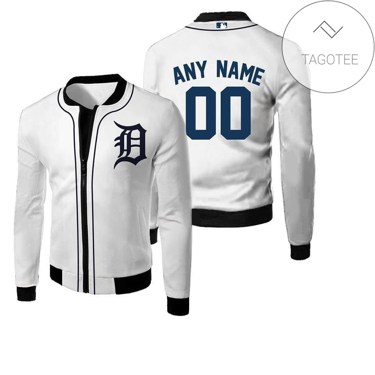 Detroit Tigers Custom Name Number White Bomber Jacket