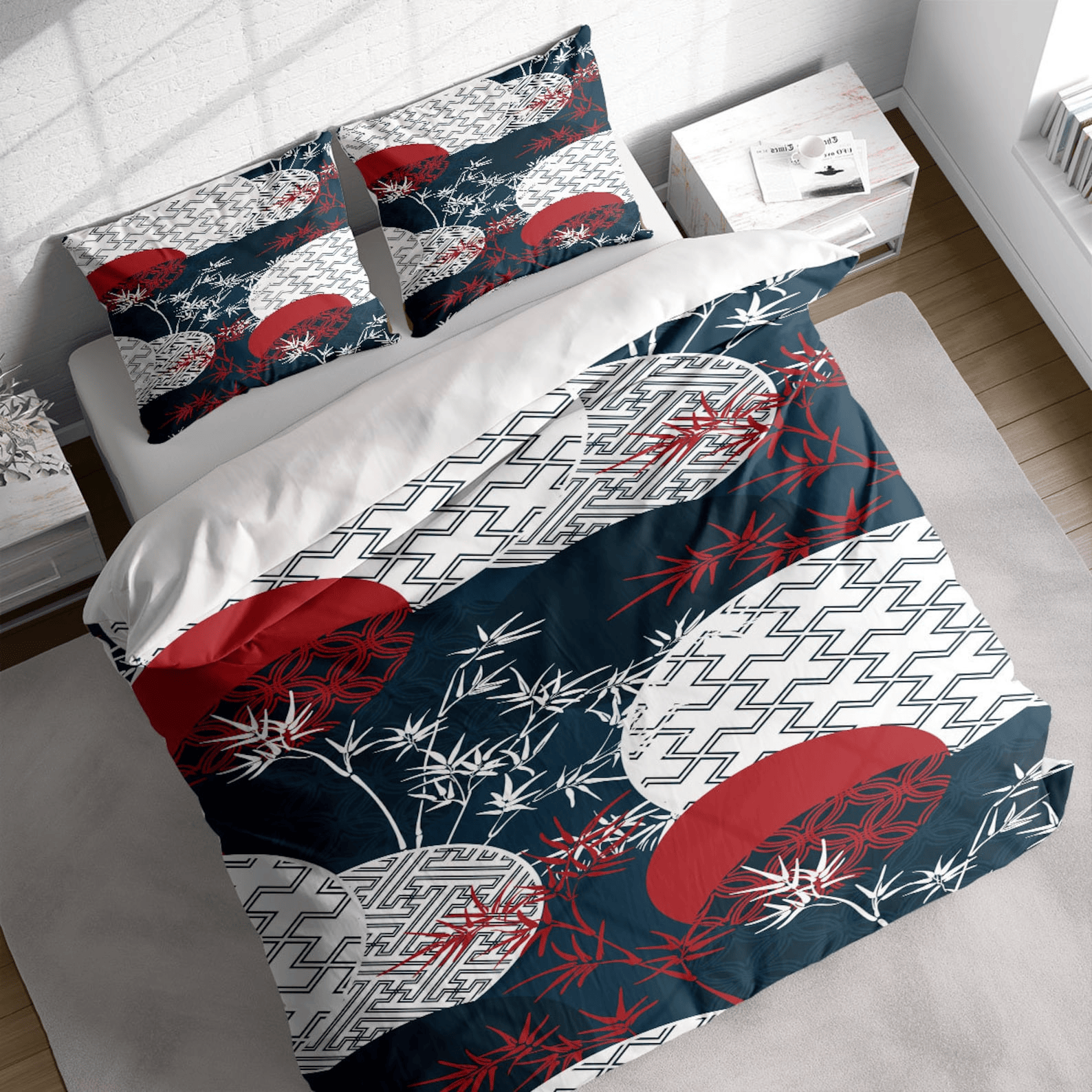 Japan Bedding Set Traditional Bamboo Forest Japan Duvet Covers Blue