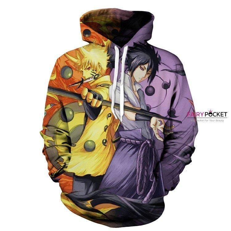 Naruto Uzumaki Naruto Uchiha Sasuke Half Orange and Half Purple 3D All Over Print Hoodie & Zip Hoodie