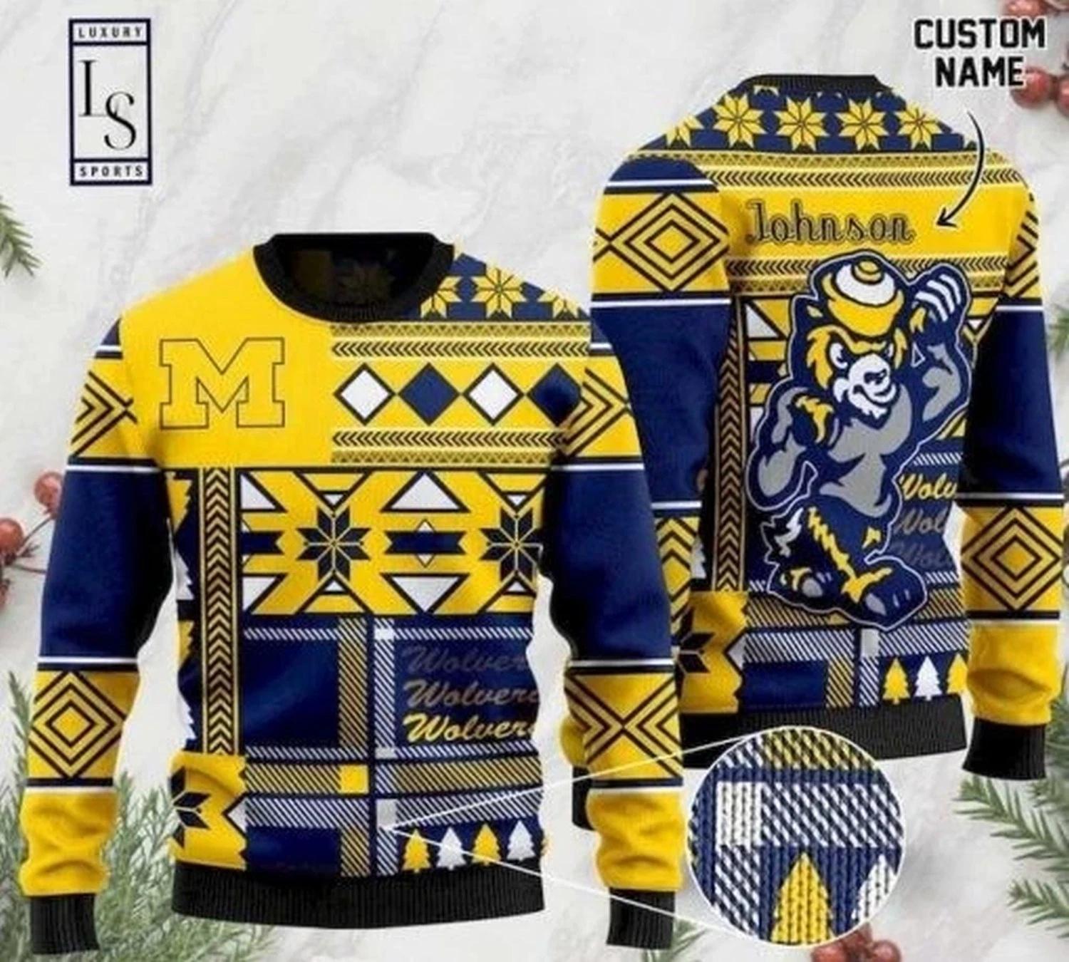 Michigan Wolverines Custome Name Football Ugly Christmas Sweater