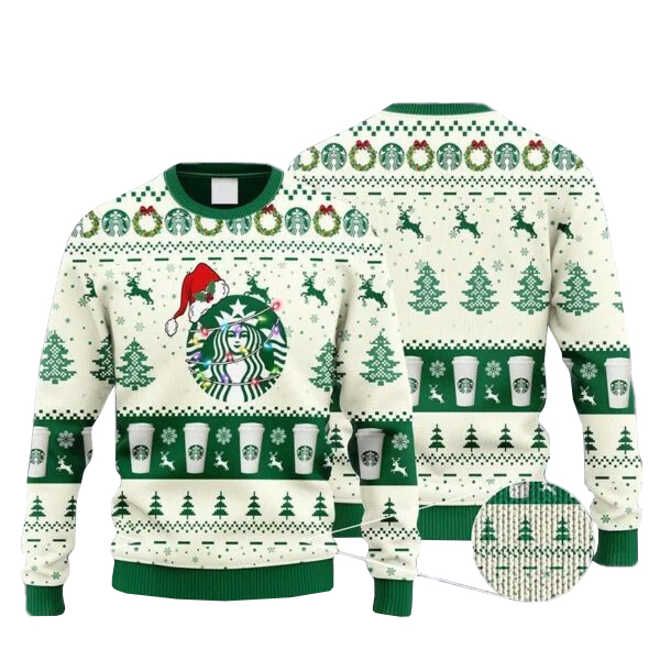 Starbucks Coffee Reindeer Snowy Night Ugly Sweater