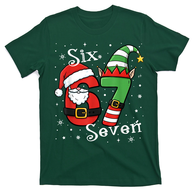 Six Seven 67 Meme 6 7 Elf Santa Christmas Pajamas T-Shirt