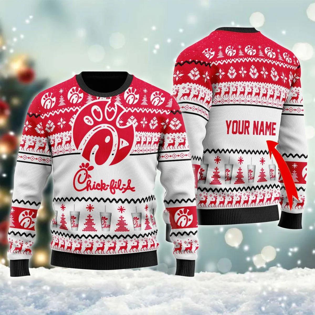 Personalized Chick Fil A Ugly Christmas Sweater
