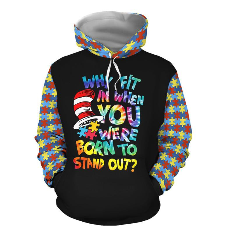 The Cat In The Hat Fan Gift, Autism Awareness Gift, Why Fit In When You Were Born To Stand Out Aop Hoodie, Zip Hoodie, Fleece Jacket