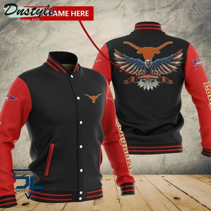 Texas Longhorns Custom Name Black Red Baseball Jacket