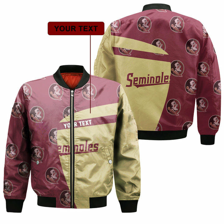 Florida State Seminoles Custom Text Garnet Gold Bomber Jacket