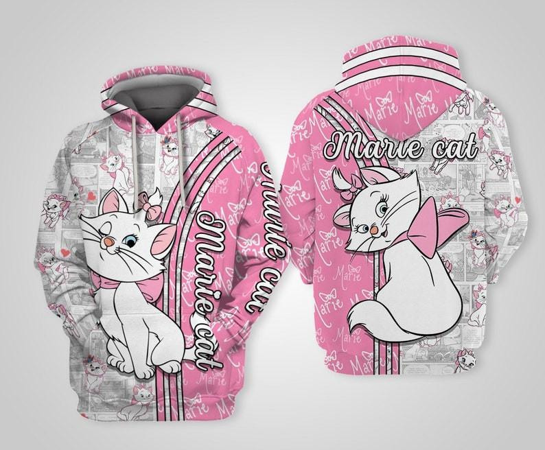Marie Cat The Aristocats Pink Cartoon, Marie Cat Signature All Over Print Hoodie, Zip Hoodie