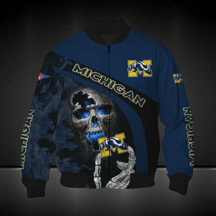 Michigan Wolverines Navy Blue Skull Bomber Jacket
