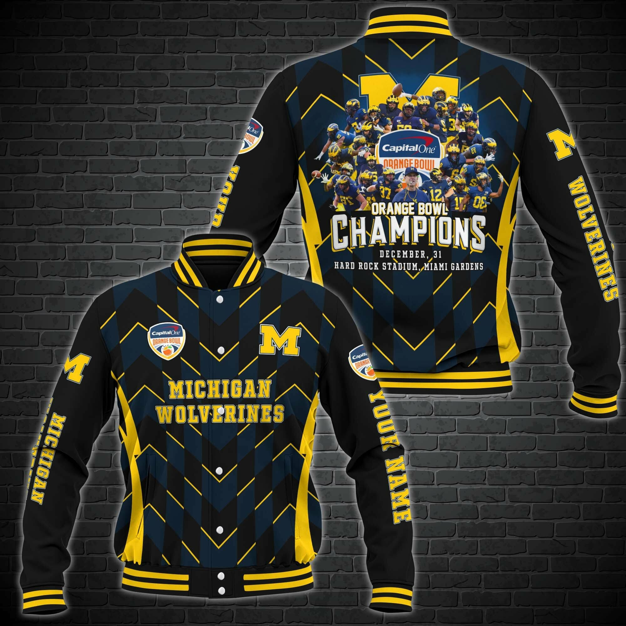 Michigan Wolverines Orange Bowl Champions Baseball Jacket V3
