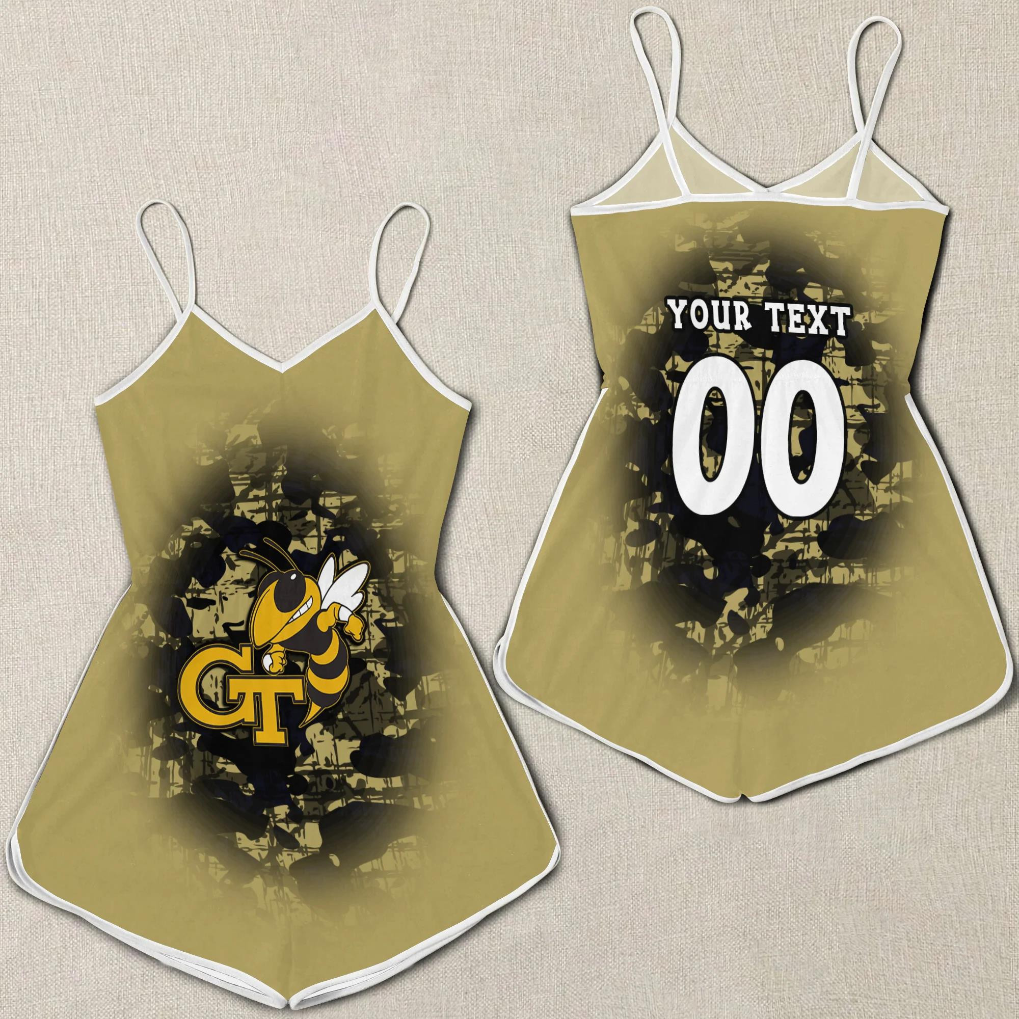 Georgia Tech Yellow Jackets Romper Jumpsuit 3D Printed Camouflage Vintage