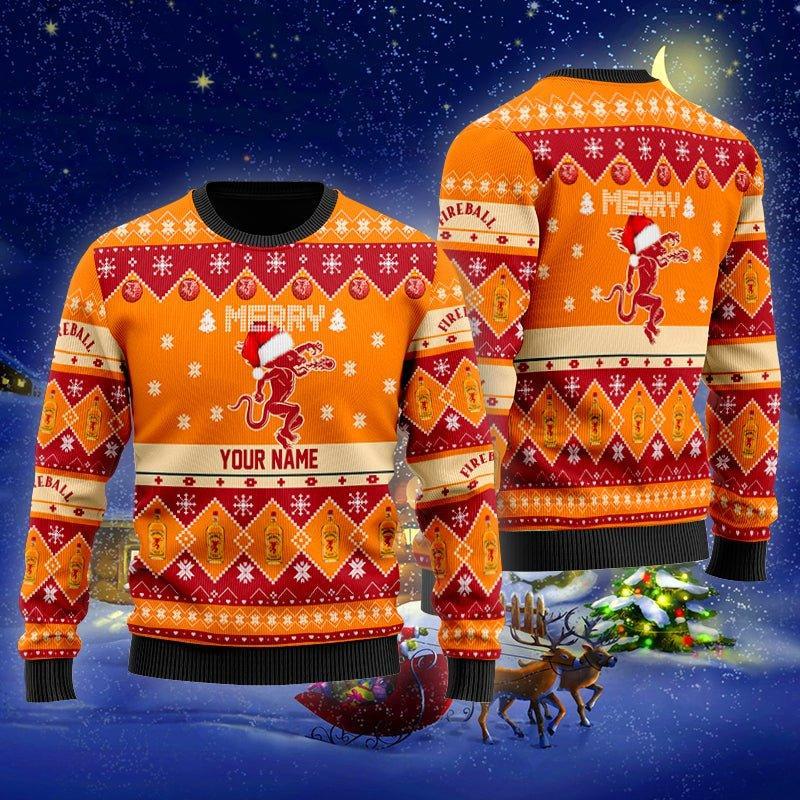 Personalized Fireball Merry Ugly Christmas Sweater