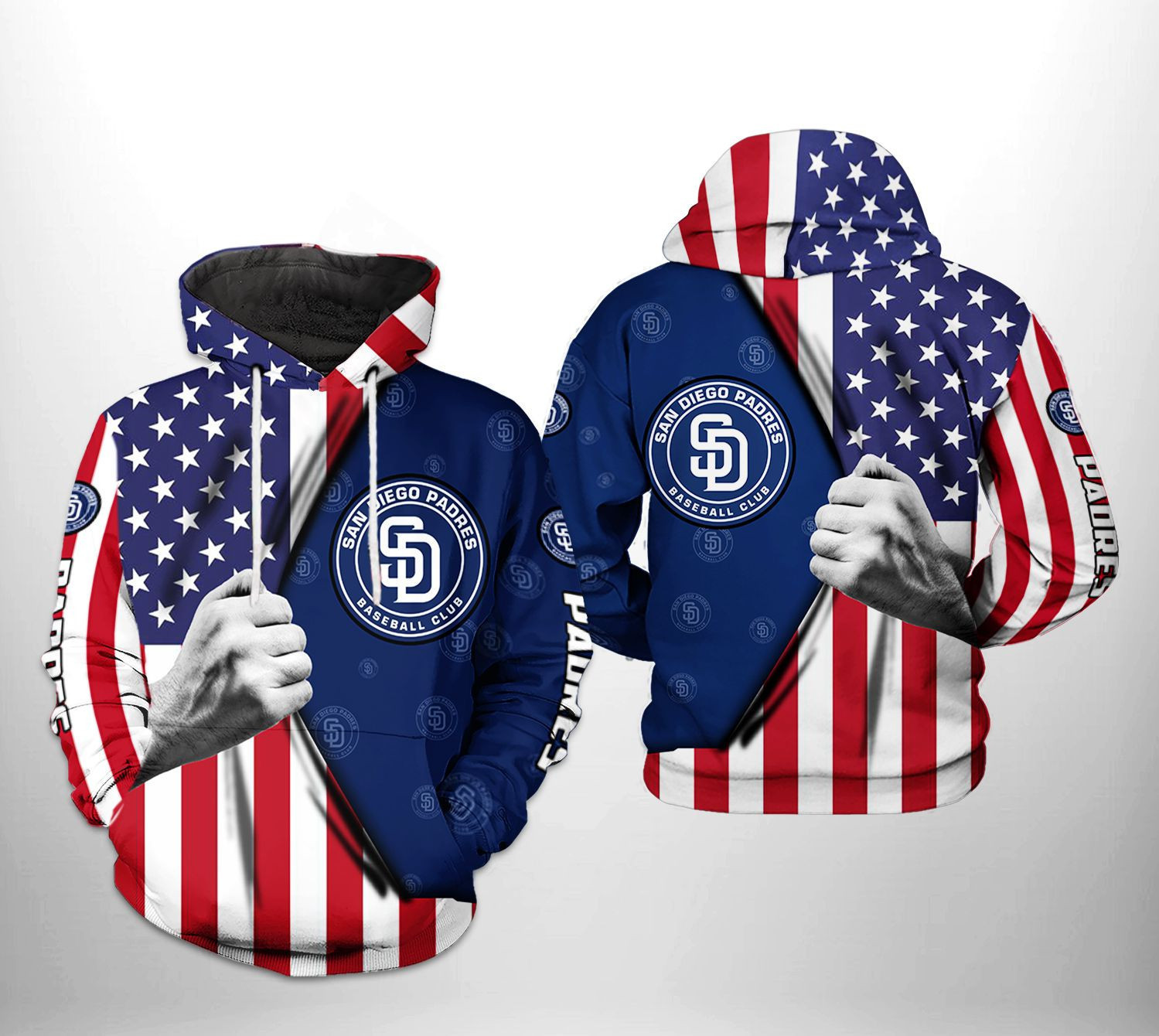 San Diego Padres MLB US Flag 3D All Over Print Hoodie & Zip Hoodie