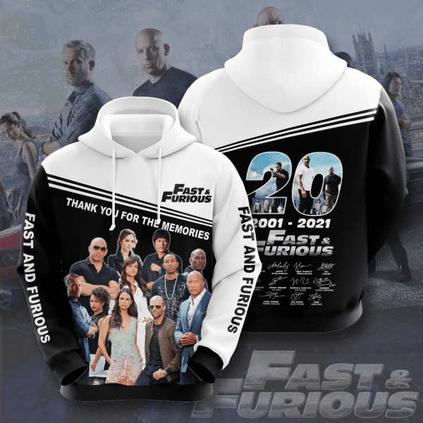 Fast And Furious 20th Anniversary 2001 2021 Signature Design Gift For Fan Custom 3d Hoodie All Over Printed Hoodie