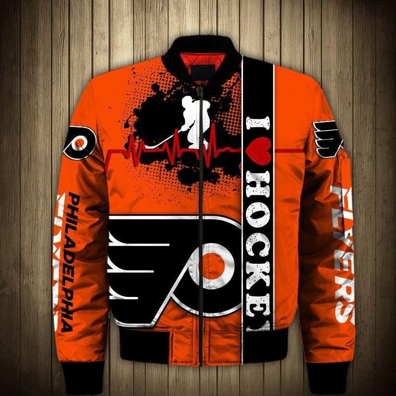 Philadelphia Flyers Orange Black Heart Beats Bomber Jacket