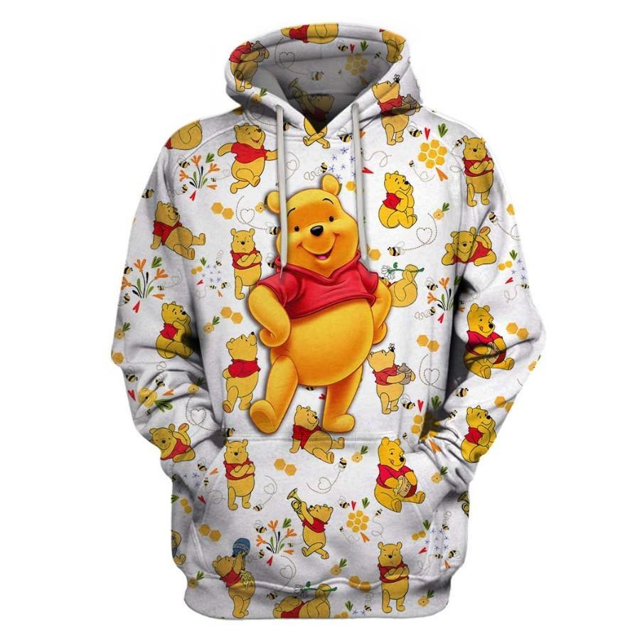 Winnie The Pooh Disney, Funny Pooh Bear With Flower Aop Hoodie