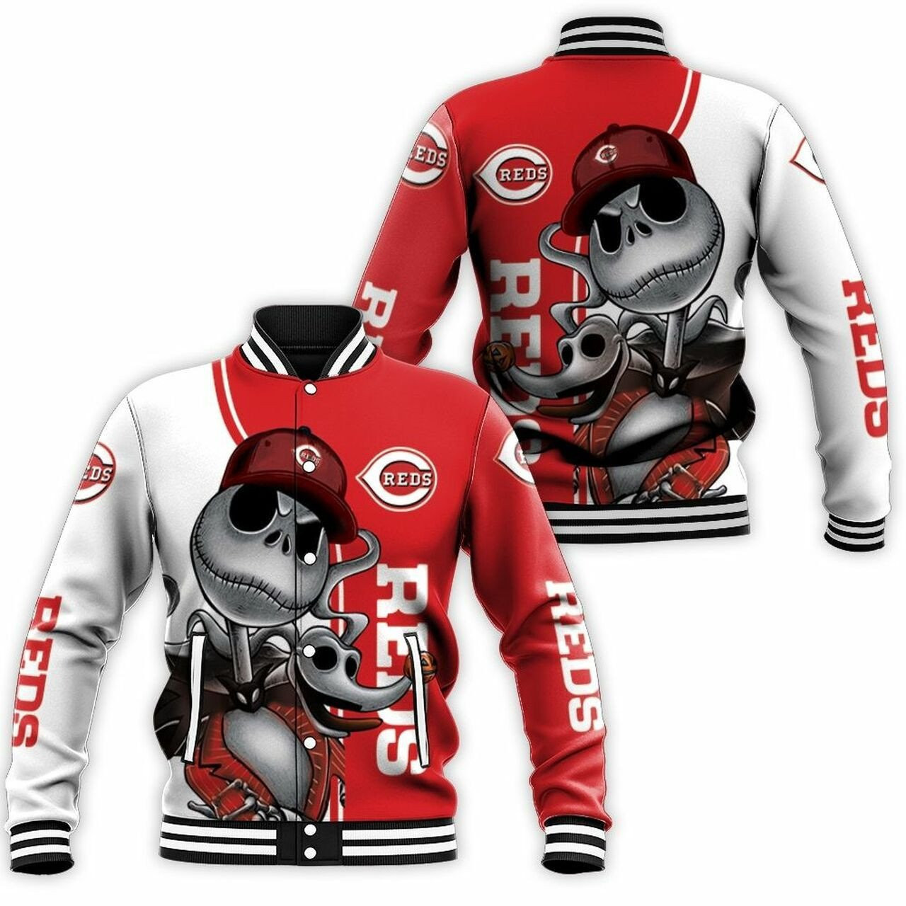 Cincinnati Reds ack Skellington And Zero Baseball Jacket