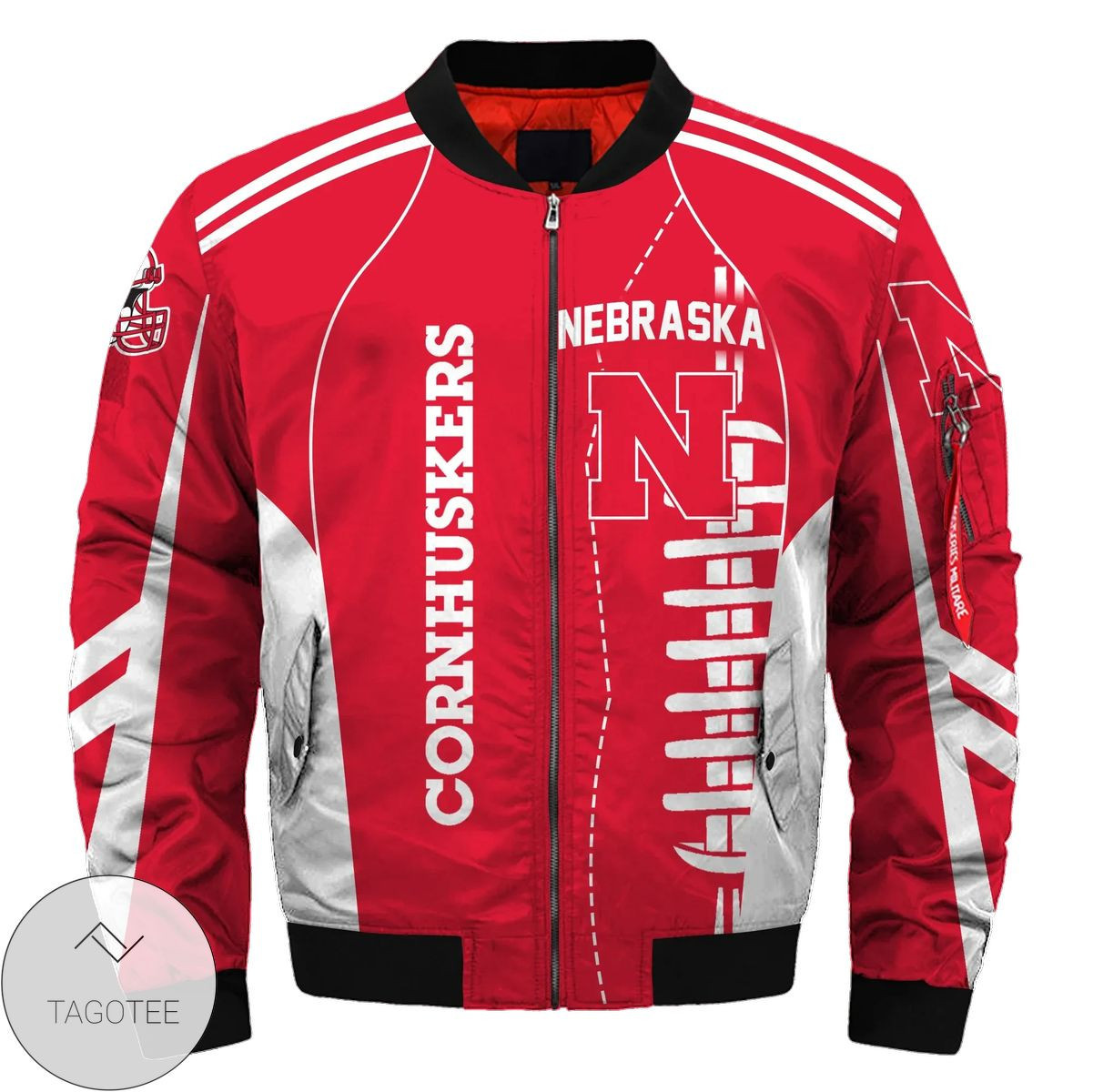 Nebraska Cornhuskers Red White Bomber Jacket V9