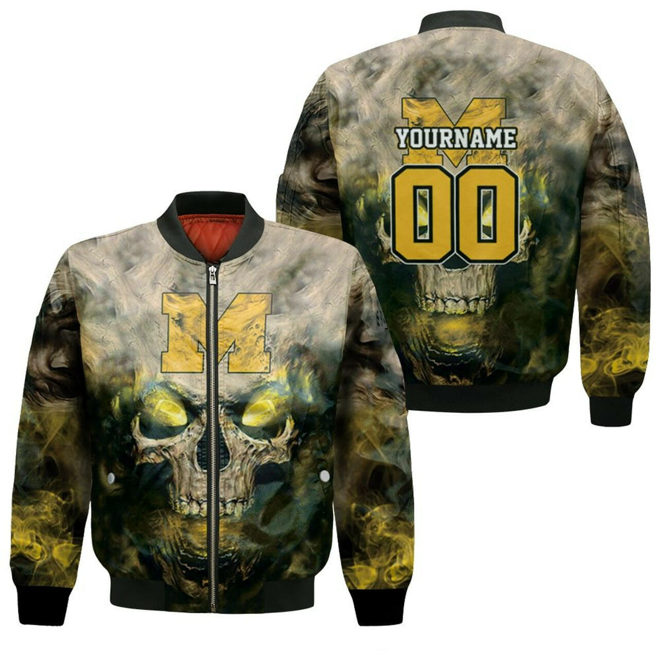 Michigan Wolverines Custom Name Number Skull Bomber Jacket