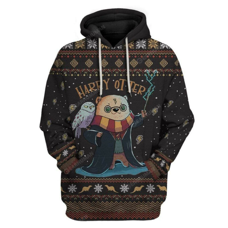 Otter Harry Otter Christmas Snowflakes Pattern Brown 3d Hoodie Zip Hoodie